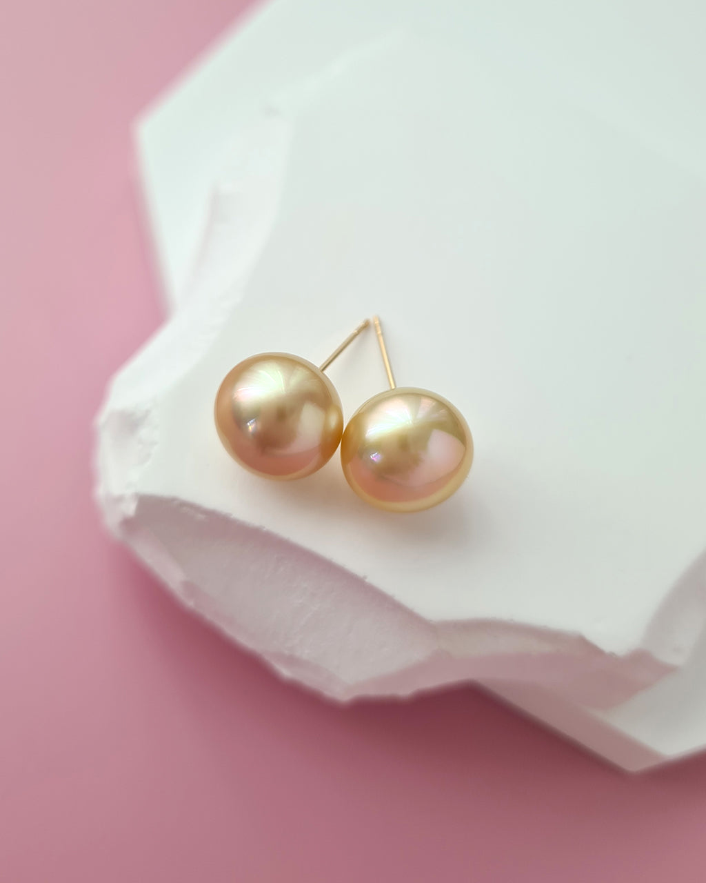 Golden South Sea Pearl 18K Gold Stud Earrings - 11mm+