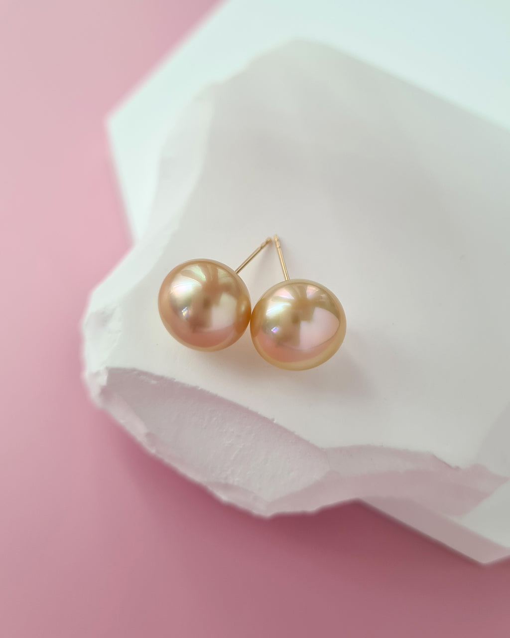 Golden South Sea Pearl 18K Gold Stud Earrings - 11mm+