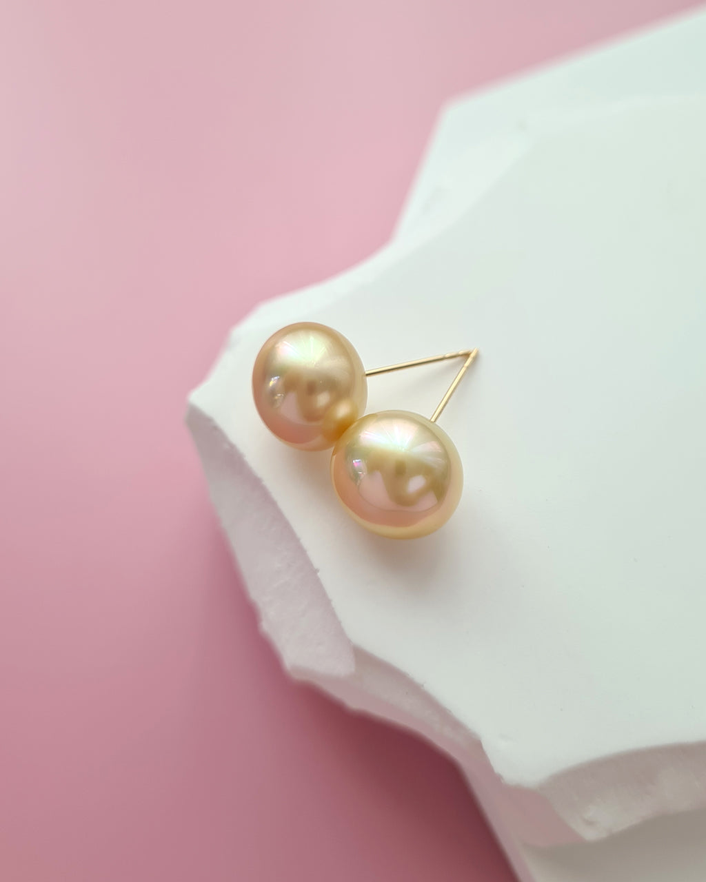 Golden South Sea Pearl 18K Gold Stud Earrings - 11mm+