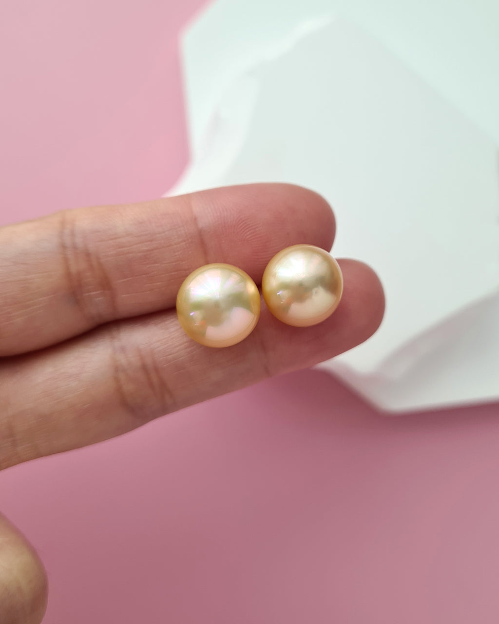 Golden South Sea Pearl 18K Gold Stud Earrings - 11mm+