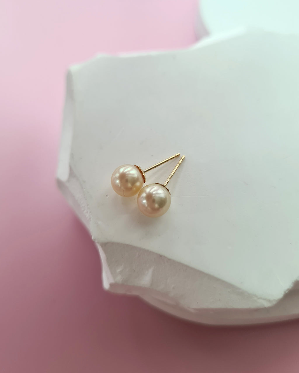 Champagne Gold Akoya Sea Pearl 18K Gold Stud Earrings - 6.4mm - Exact Pair