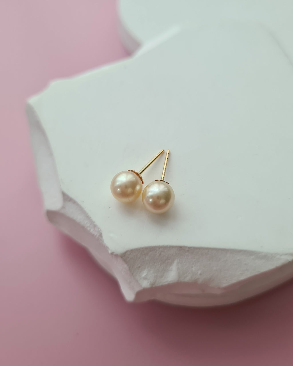 Champagne Gold Akoya Sea Pearl 18K Gold Stud Earrings - 6.4mm - Exact Pair