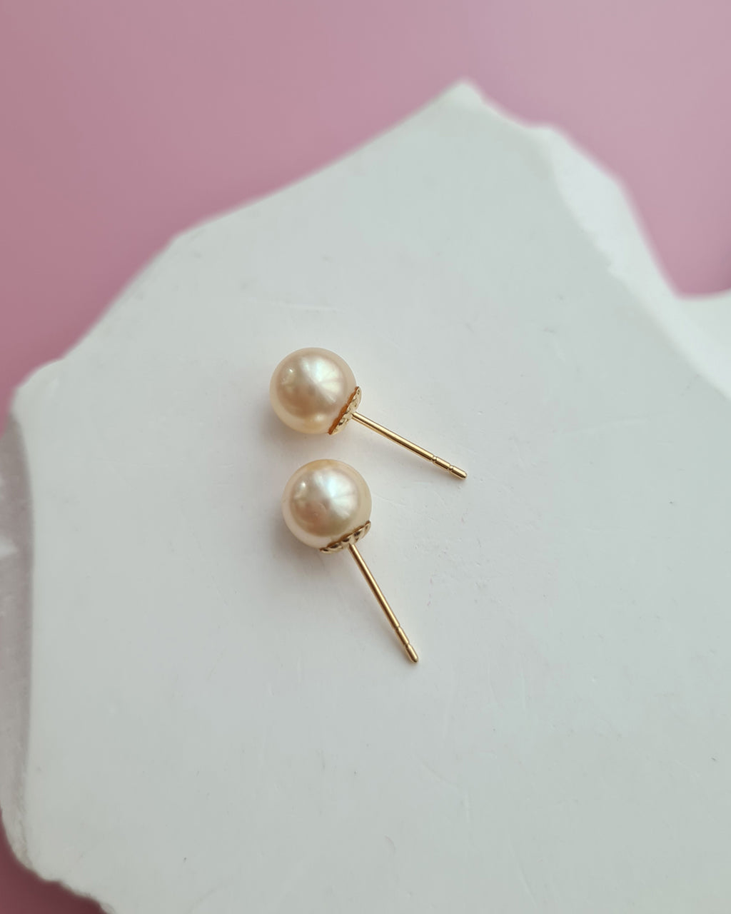 Champagne Gold Akoya Sea Pearl 18K Gold Stud Earrings - 6.4mm - Exact Pair