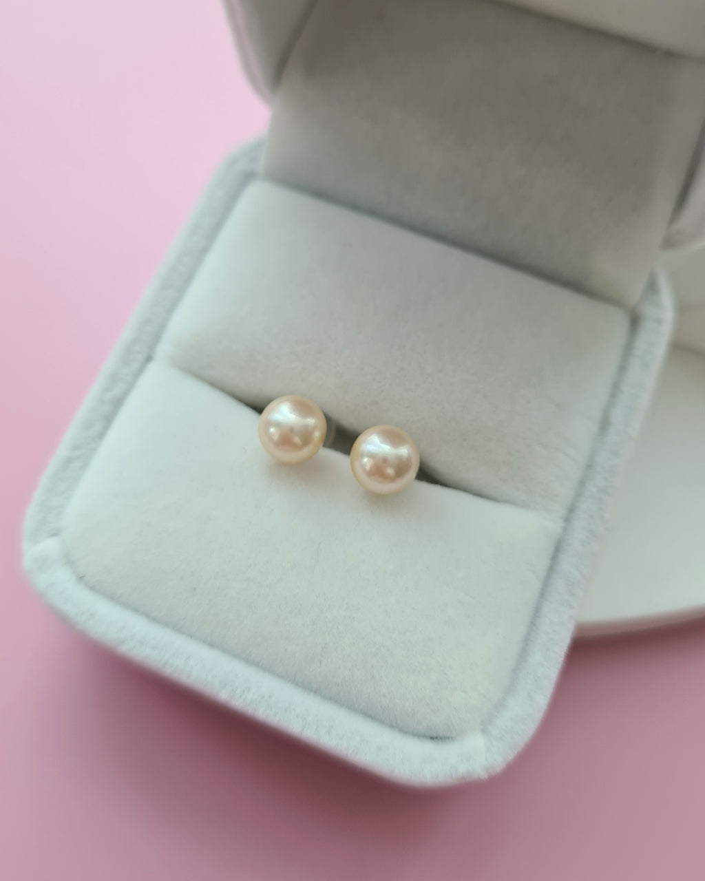 Champagne Gold Akoya Sea Pearl 18K Gold Stud Earrings - 6.4mm - Exact Pair
