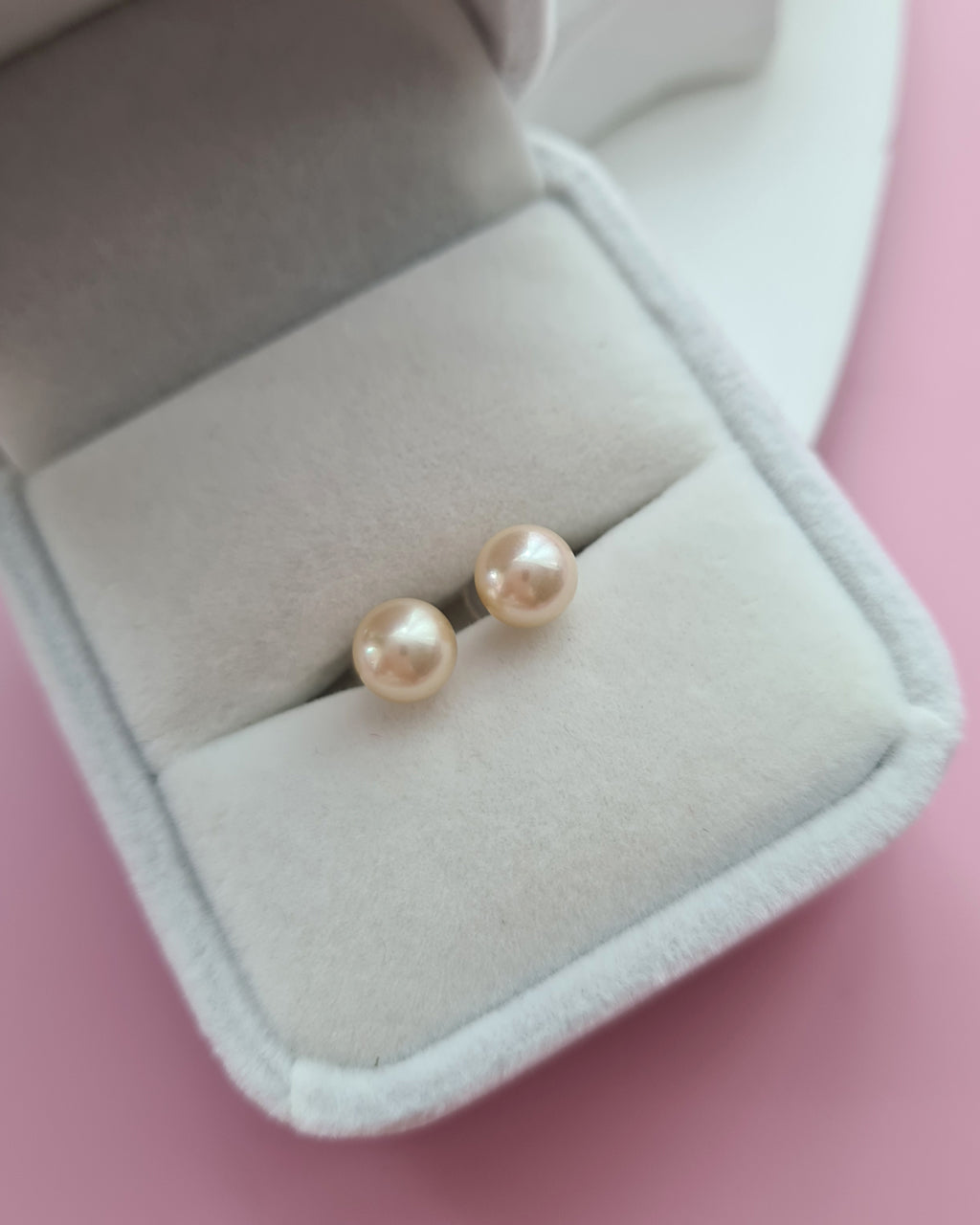 Champagne Gold Akoya Sea Pearl 18K Gold Stud Earrings - 6.4mm - Exact Pair