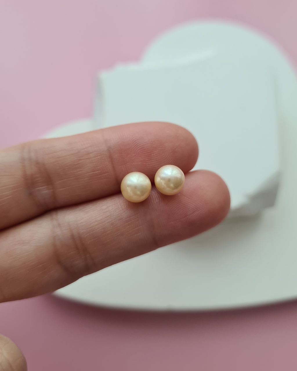 Champagne Gold Akoya Sea Pearl 18K Gold Stud Earrings - 6.4mm - Exact Pair