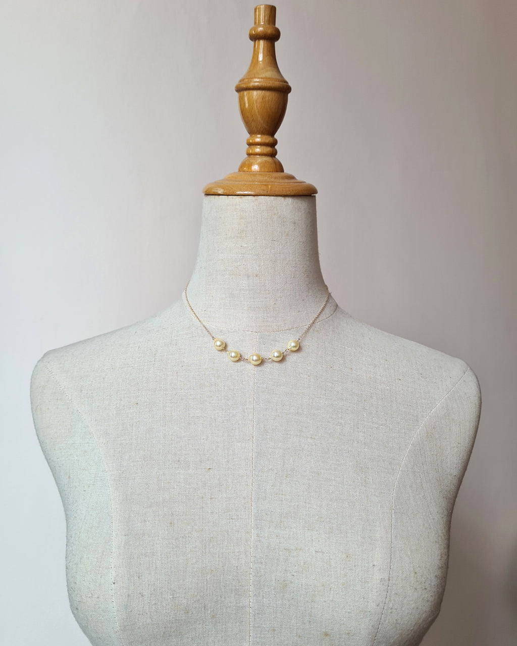 Queen Gold Akoya Pearl Necklace - 5 pearls, 8mm in 14k Gold Filled pearl jewelry in Singapore