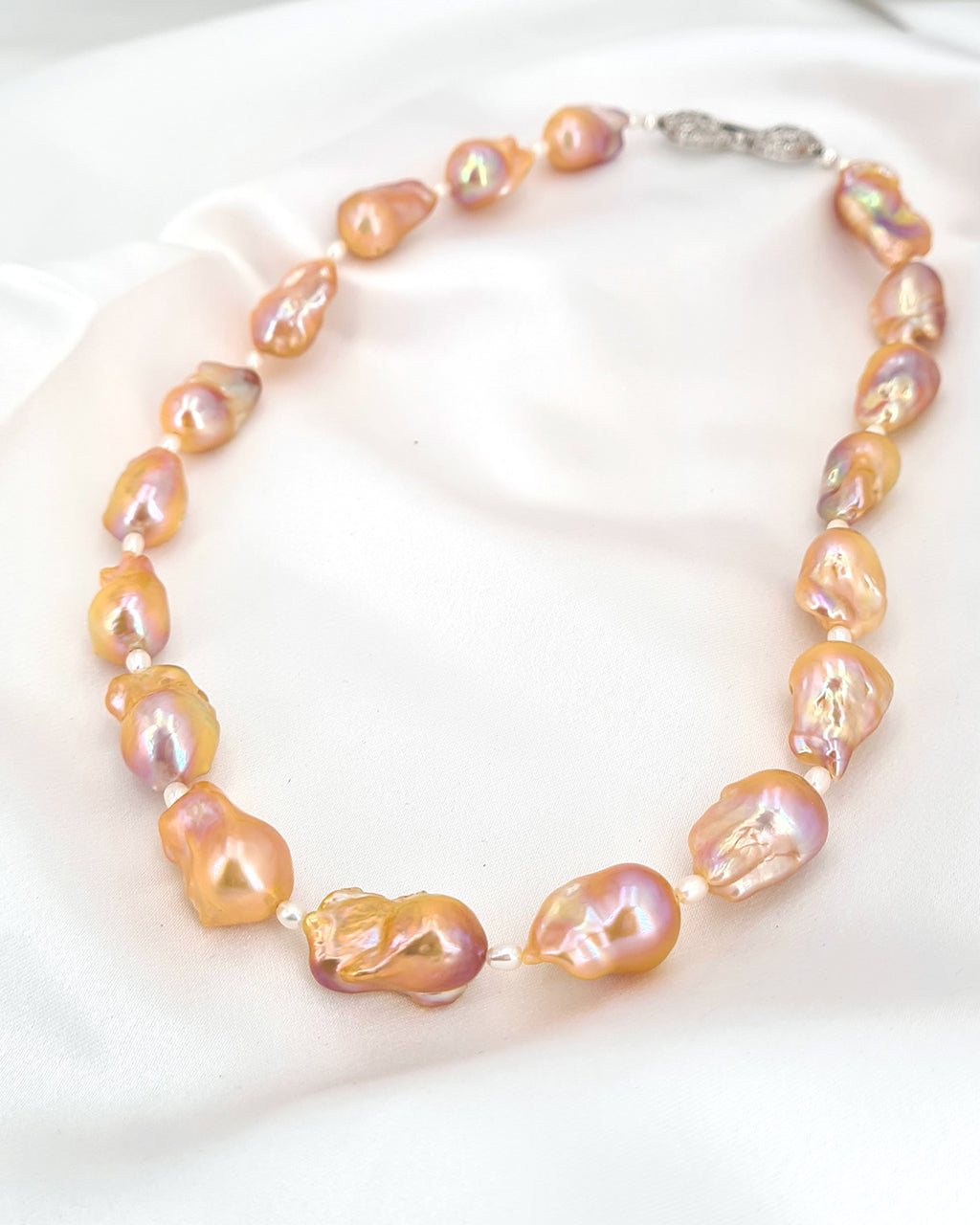 Golden Pink Purple Baroque Freshwater Pearl Necklace - Big Baroque Strand