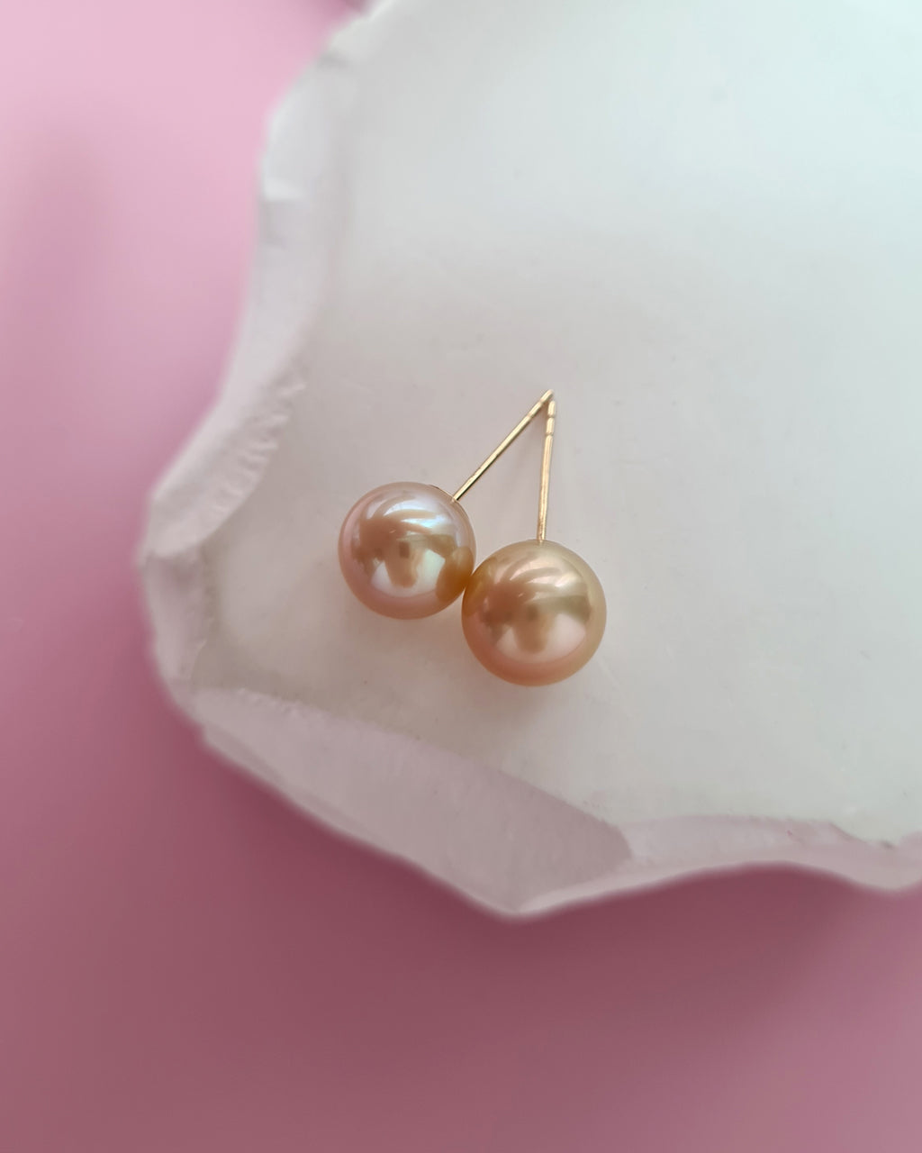 Golden South Sea Pearl 18K Gold Stud Earrings - 8mm to 9mm, Pearl Jewelry in Singapore