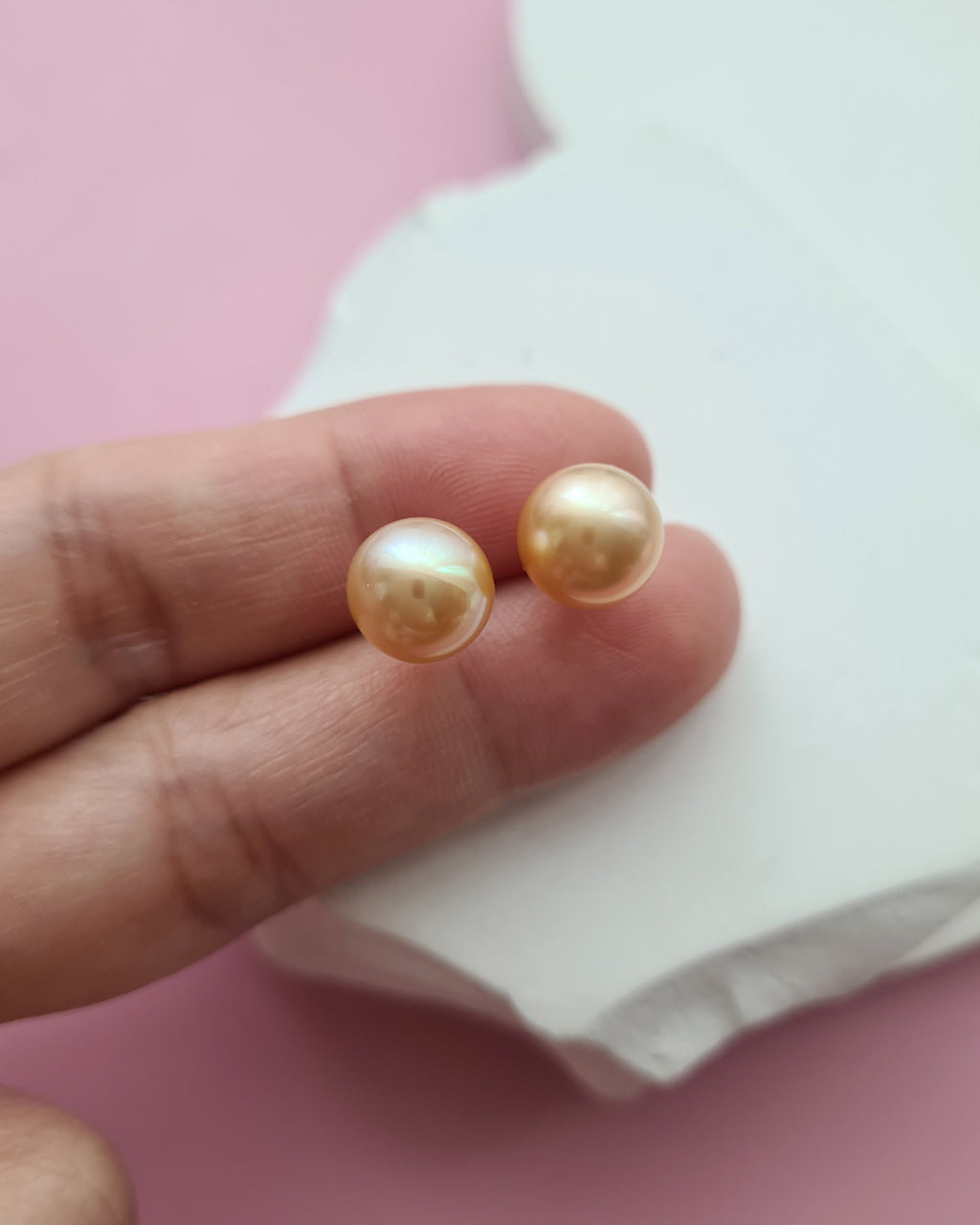 Golden South Sea Pearl 18K Gold Stud Earrings - 8mm to 9mm, Pearl Jewelry in Singapore