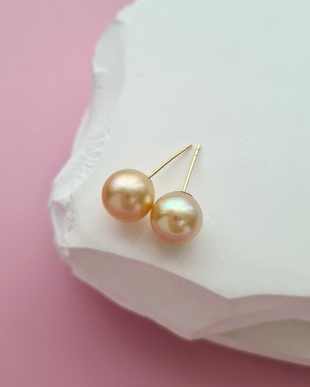 Golden South Sea Pearl 18K Gold Stud Earrings - 8mm to 9mm, Pearl Jewelry in Singapore