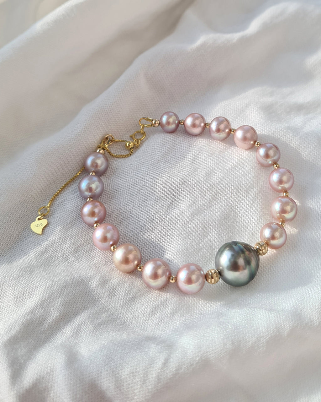 Tahitian Pearl Bracelet with Pink Freshwater Pearl | Handmade Pearl Jewelry | Singapore