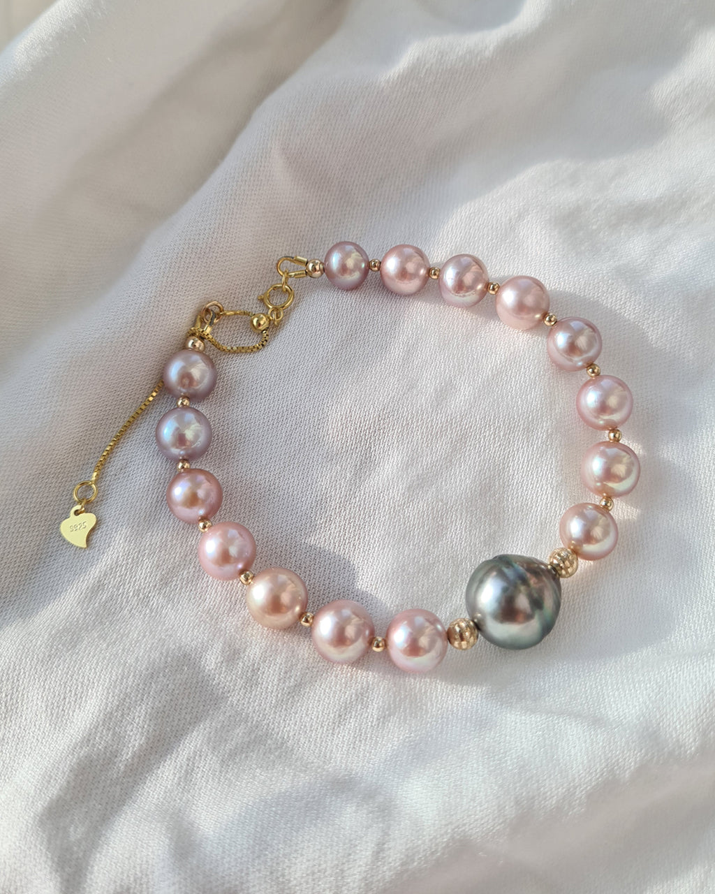 Tahitian Pearl Bracelet with Pink Freshwater Pearl | Handmade Pearl Jewelry | Singapore