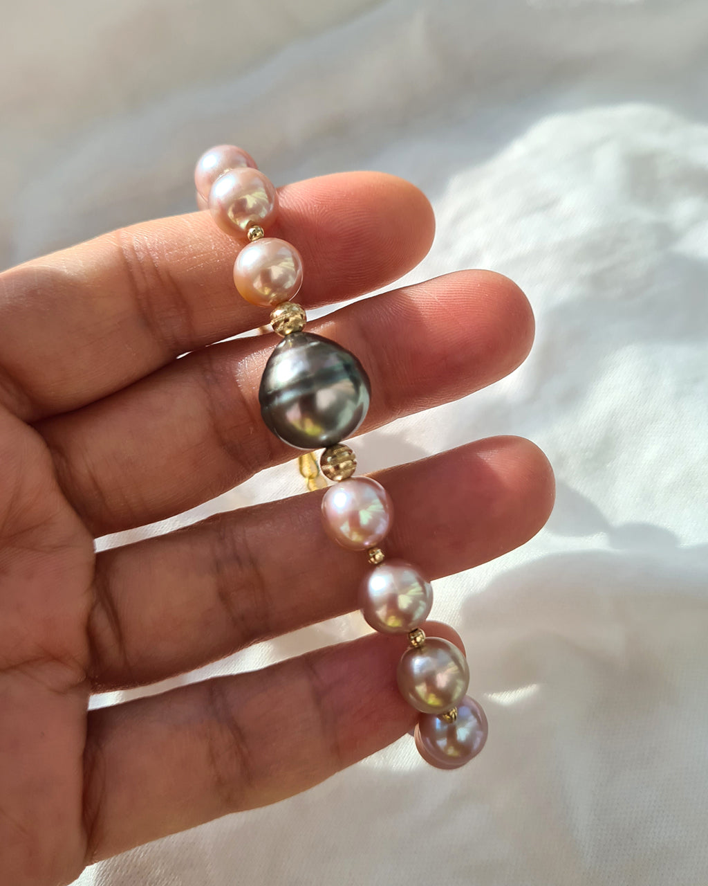 Tahitian Pearl Bracelet with Pink Freshwater Pearl | Handmade Pearl Jewelry | Singapore