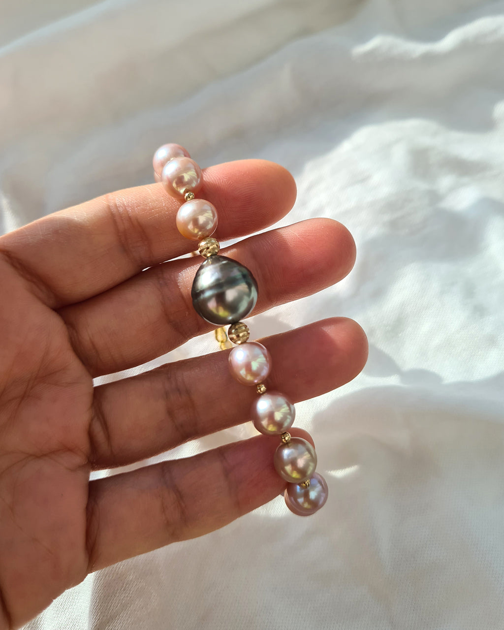 Tahitian Pearl Bracelet with Pink Freshwater Pearl | Handmade Pearl Jewelry | Singapore