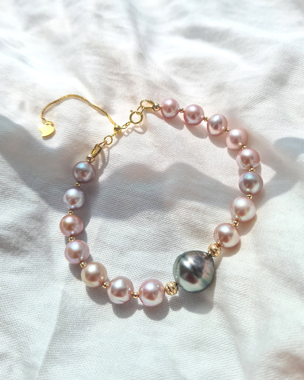 Tahitian Pearl Bracelet with Pink Freshwater Pearl | Handmade Pearl Jewelry | Singapore