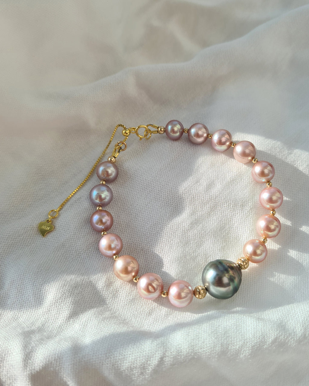 Tahitian Pearl Bracelet with Pink Freshwater Pearl | Handmade Pearl Jewelry | Singapore