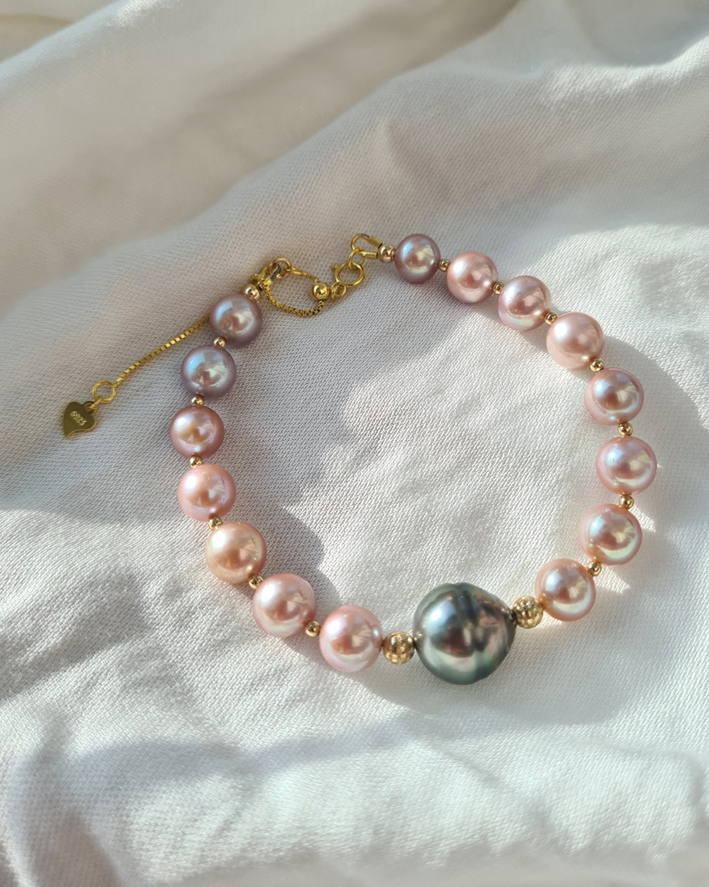 Tahitian Pearl Bracelet with Pink Freshwater Pearl | Handmade Pearl Jewelry | Singapore