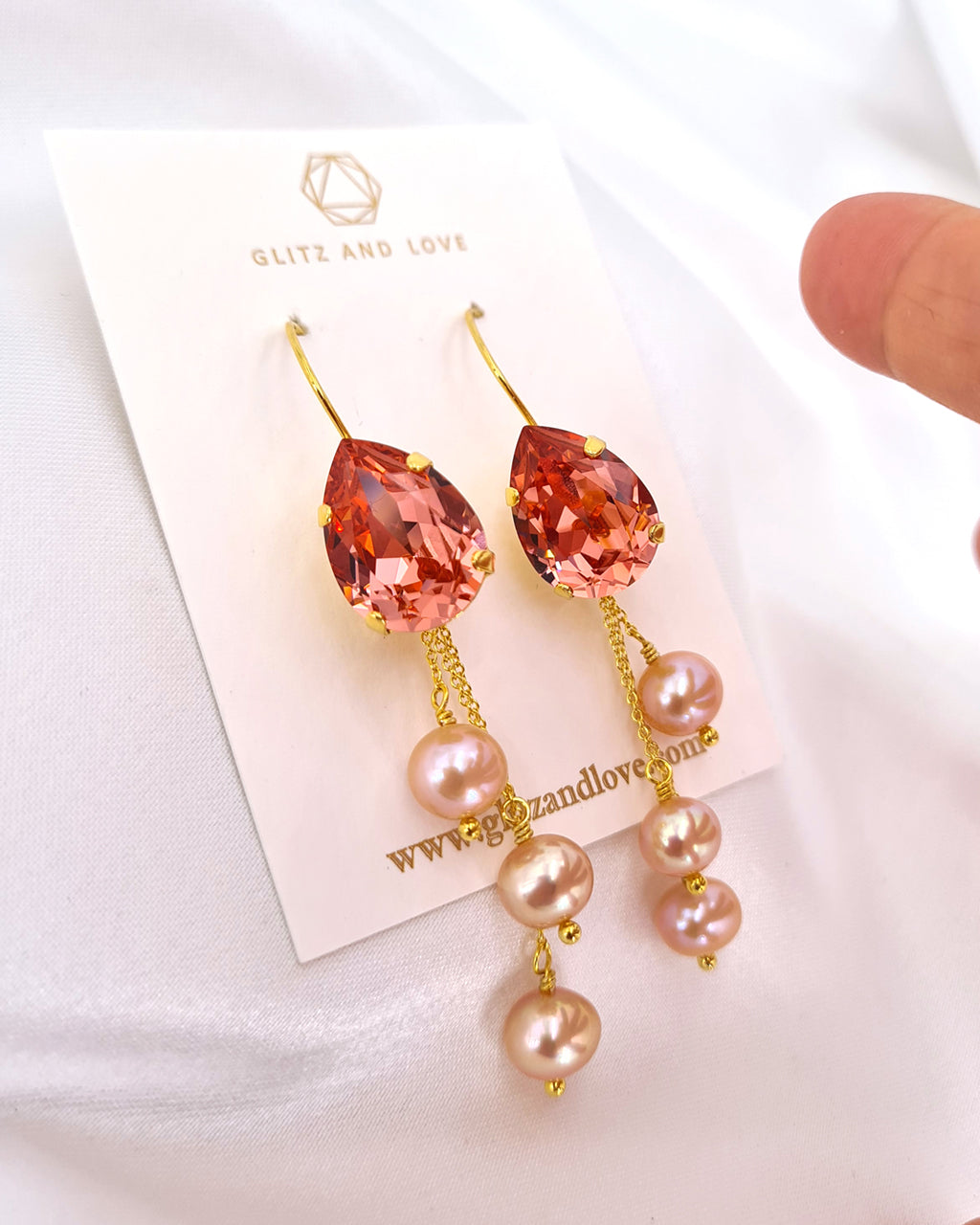 Long Fun Fashion Earrings with Peach Pom Pom and Tassel | Runway Earrings |  L&M Bling - lmbling