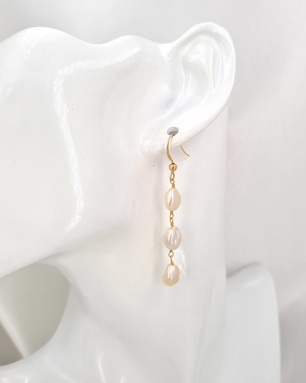 Freshwater Keshi Pearl Jewelry Set Earrings, Bracelet, Necklace Handmade in Singapore, 14k gold filled