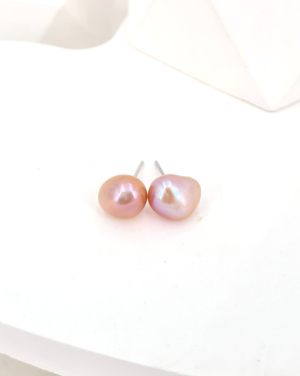 Keshi Pearl Earrings - Pink Peach Pearl Stud Earrings Sterling Silver Jewelry