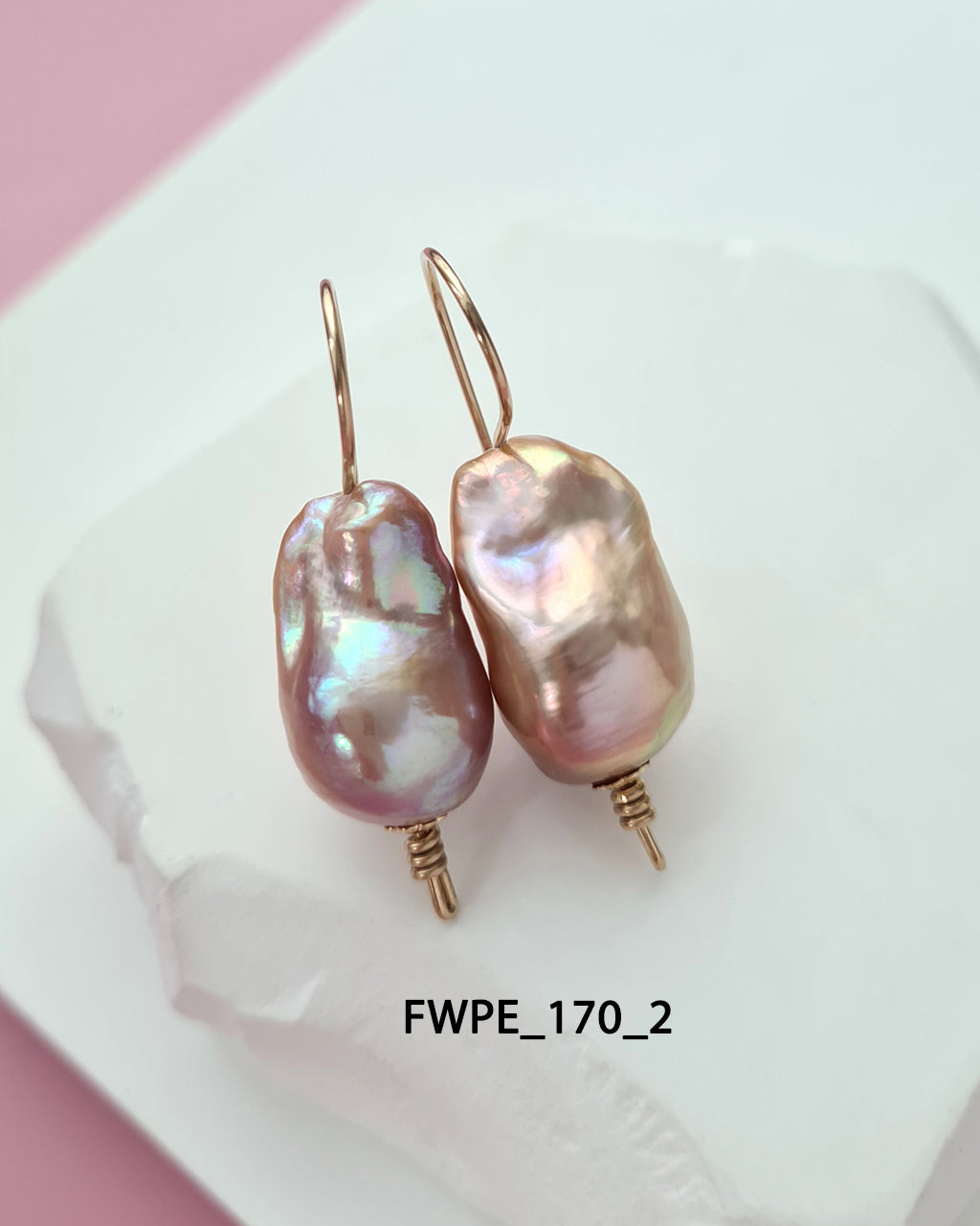 Metallic Purple Peach Baroque Pearl Earrings - Minimalist in Gold