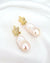 Large White Baroque Pearl Earrings - Feathery Leaf Gold Earrings | Vintage Boho Wedding Pearl Earrings