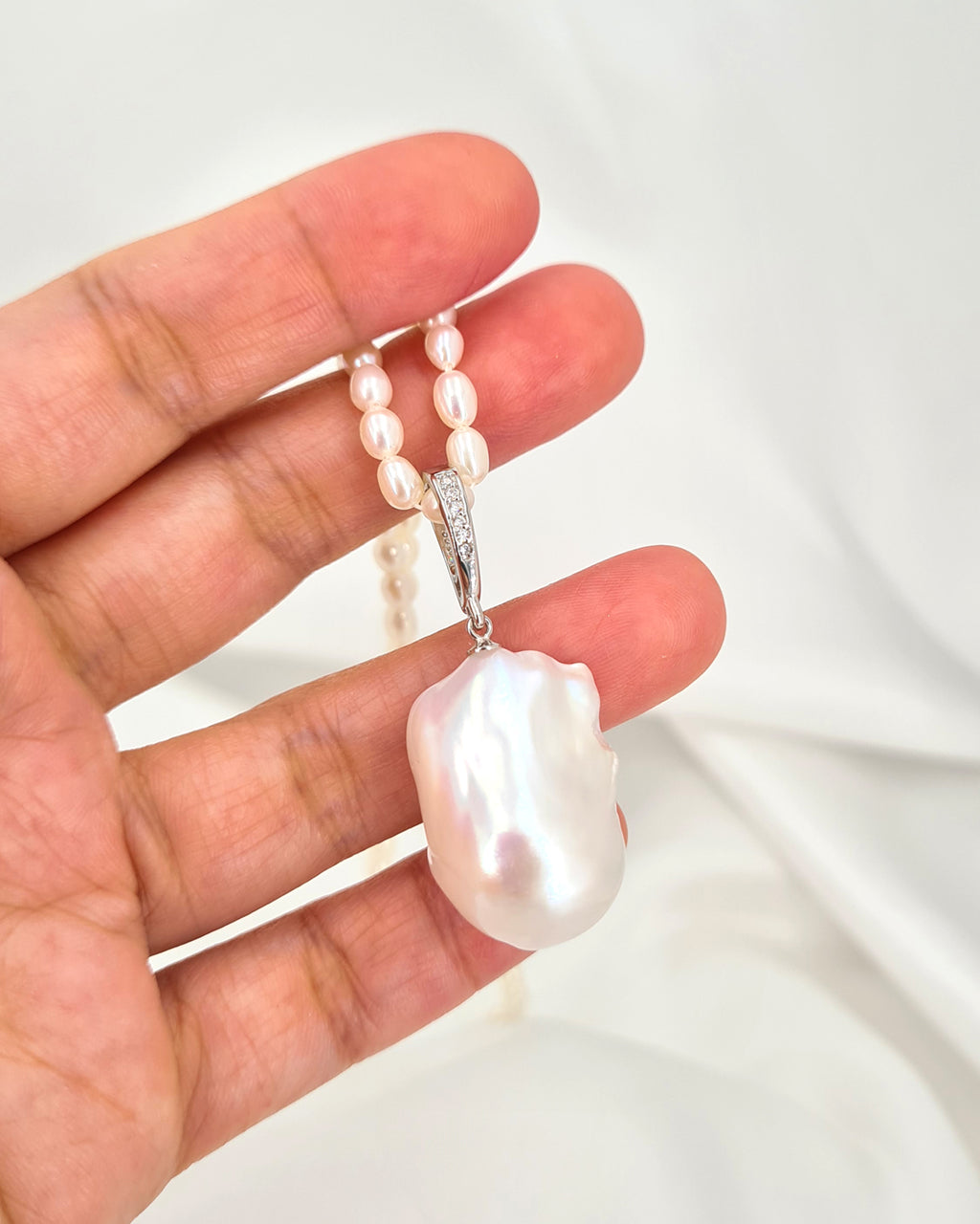Large White Baroque Pearl Necklace - Detachable Clasp | Classy Timeless Wedding Pearl Jewelry for Bride | Singapore