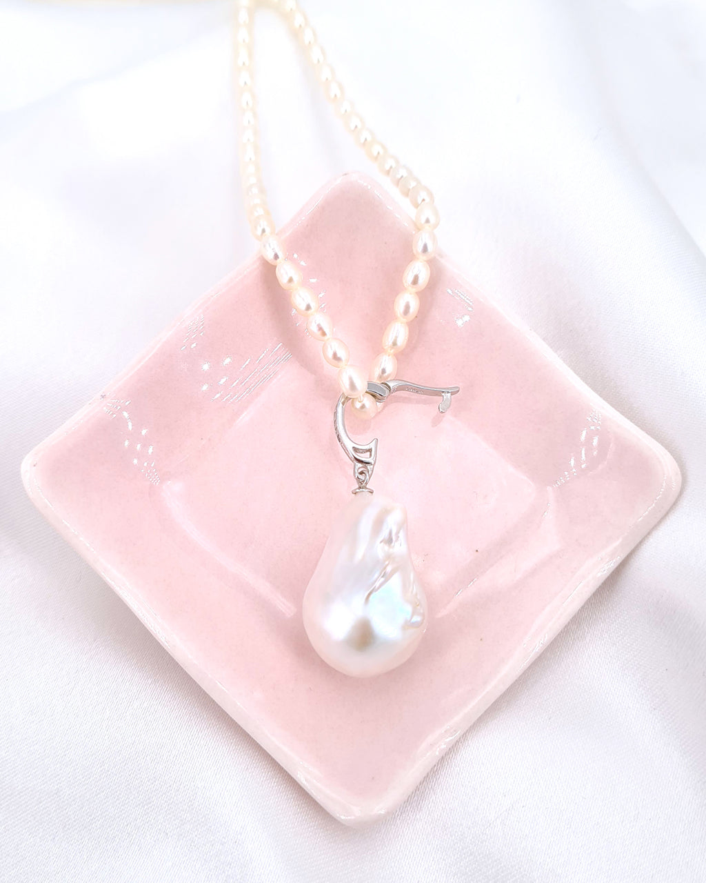 Large White Baroque Pearl Necklace - Detachable Clasp | Classy Timeless Wedding Pearl Jewelry for Bride | Singapore
