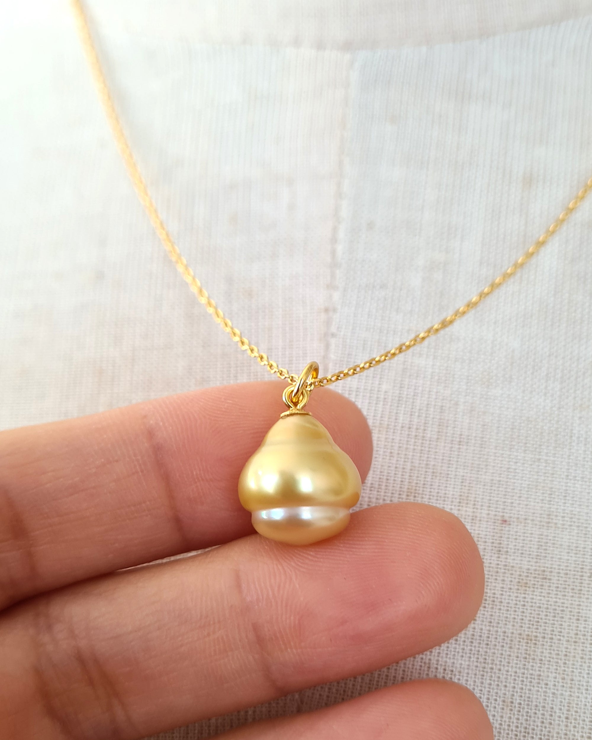 Little Golden Mushroom Necklace | South Sea Pearl Baroque Pearl Necklace | Cute Pearl Jewelry