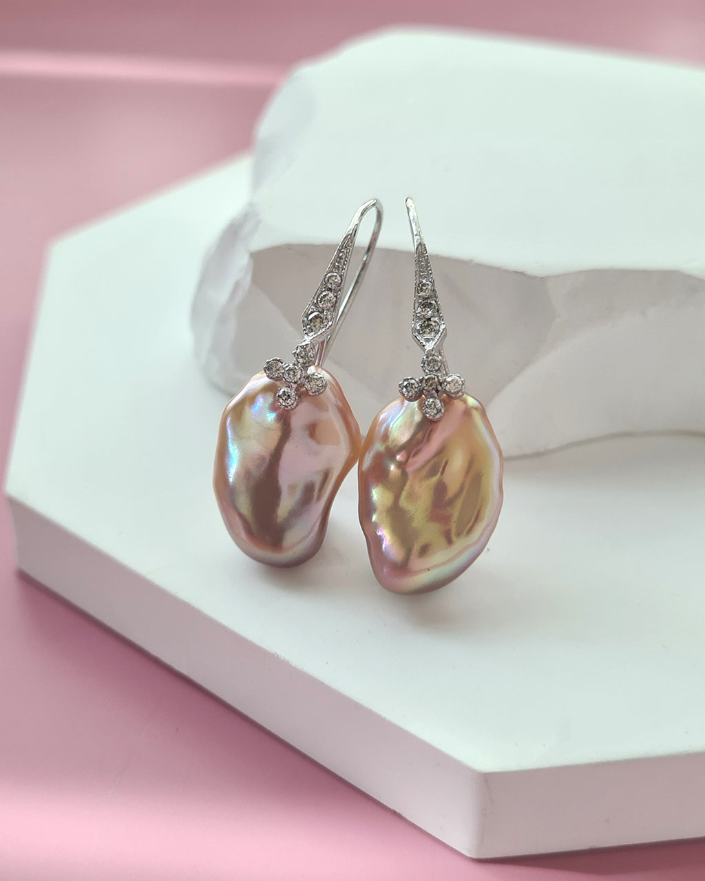 Metallic Pastel Freshwater Keshi Pearl Earrings, Modern Pearl Jewelry