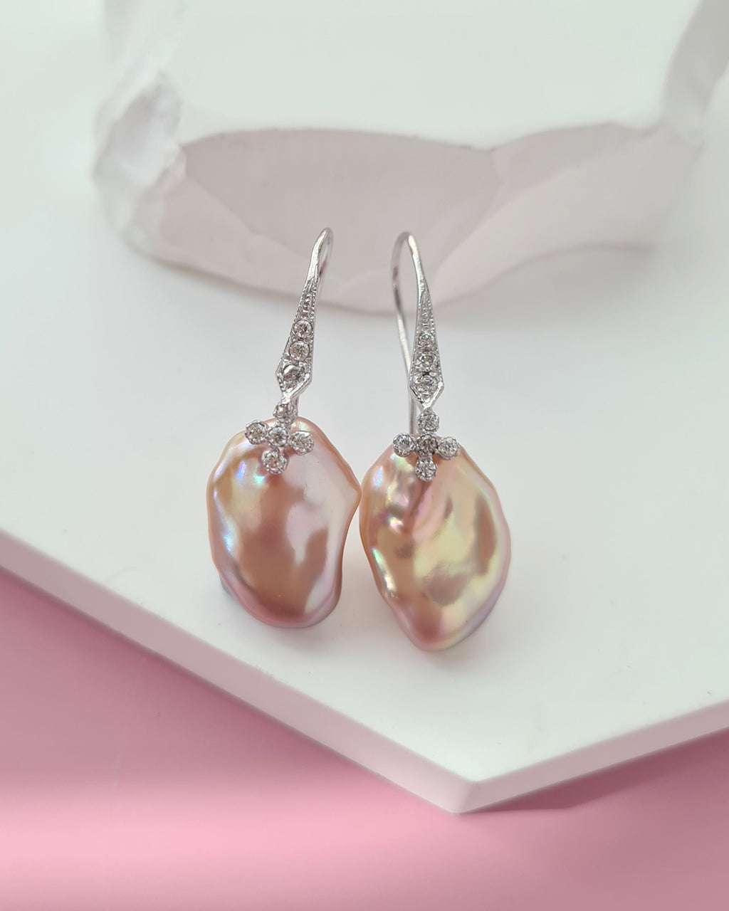 Metallic Pastel Freshwater Keshi Pearl Earrings, Modern Pearl Jewelry