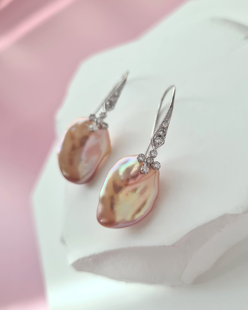 Metallic Pastel Freshwater Keshi Pearl Earrings, Modern Pearl Jewelry