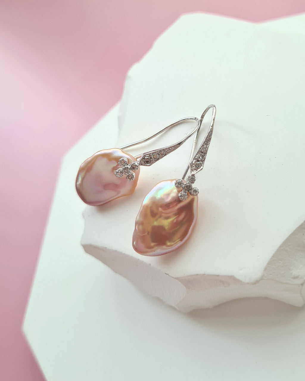 Metallic Pastel Freshwater Keshi Pearl Earrings, Modern Pearl Jewelry