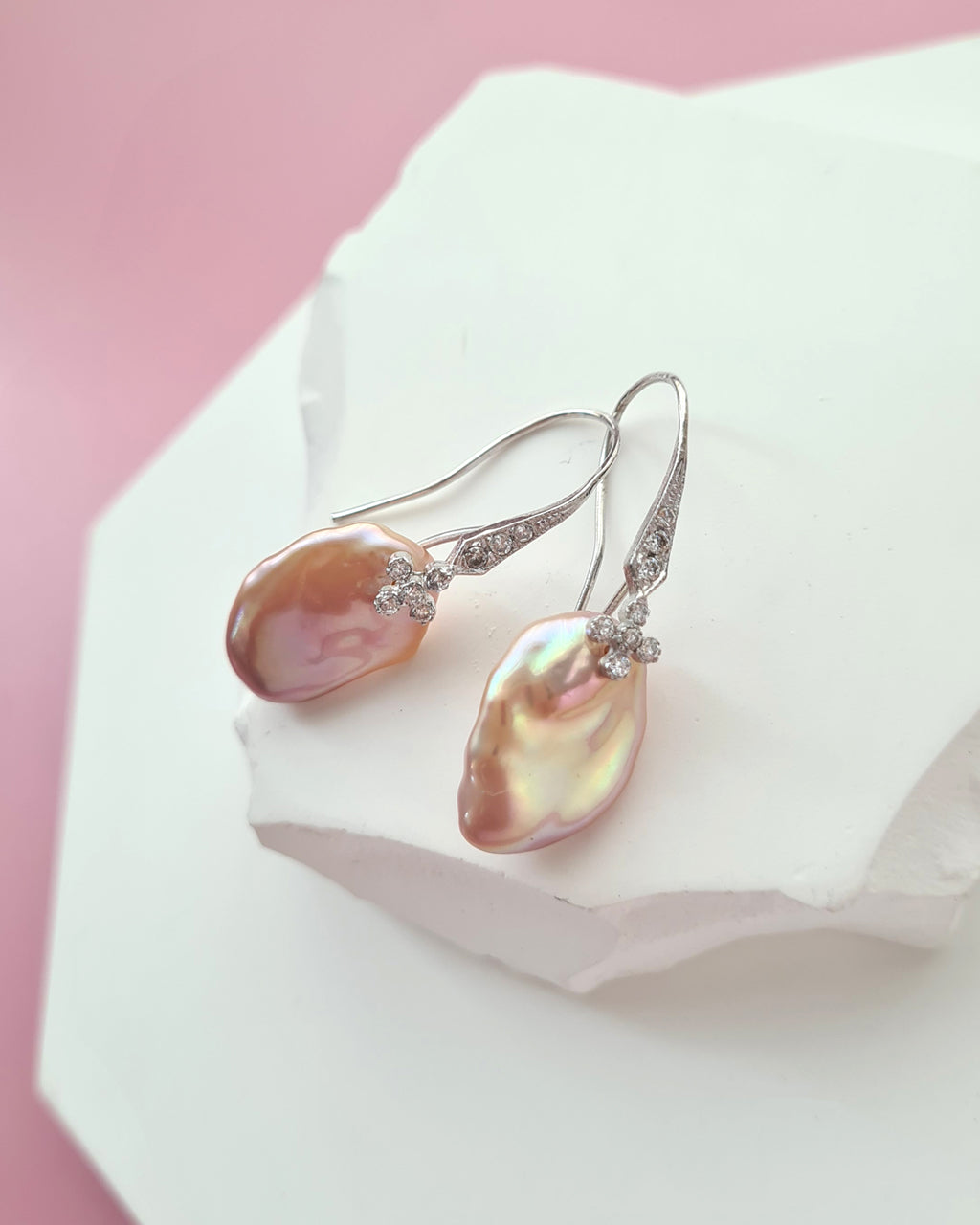 Metallic Pastel Freshwater Keshi Pearl Earrings, Modern Pearl Jewelry