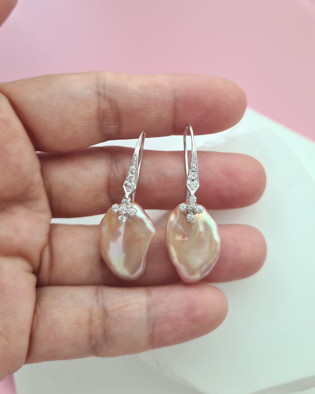 Metallic Pastel Freshwater Keshi Pearl Earrings, Modern Pearl Jewelry