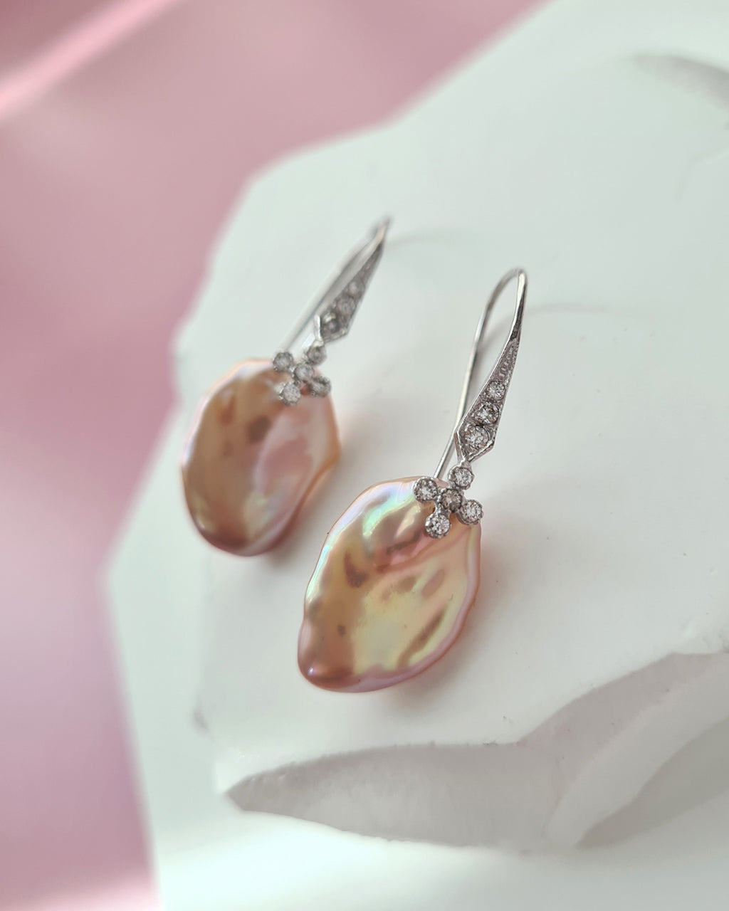 Metallic Pastel Freshwater Keshi Pearl Earrings, Modern Pearl Jewelry