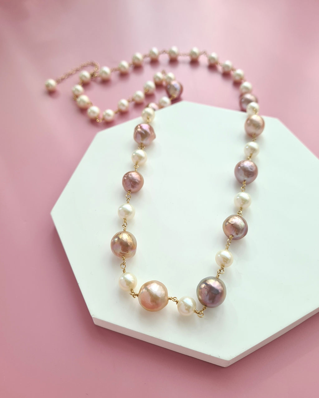 Metallic Purple Edison Pearl and White Pearl Necklace, Handmade Modern Pearl Jewelry in Singapore
