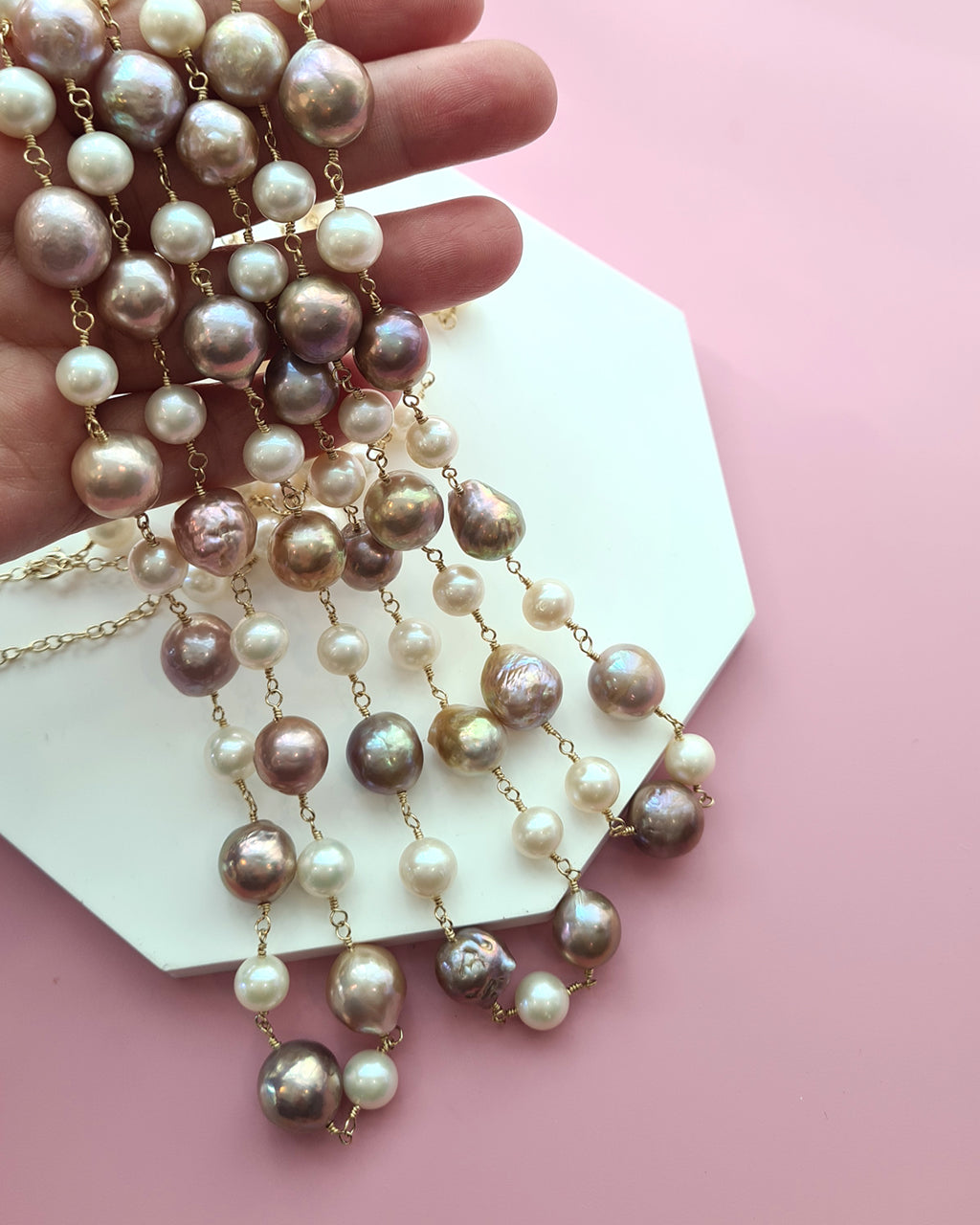 Metallic Purple Edison Pearl and White Pearl Necklace, Handmade Modern Pearl Jewelry in Singapore