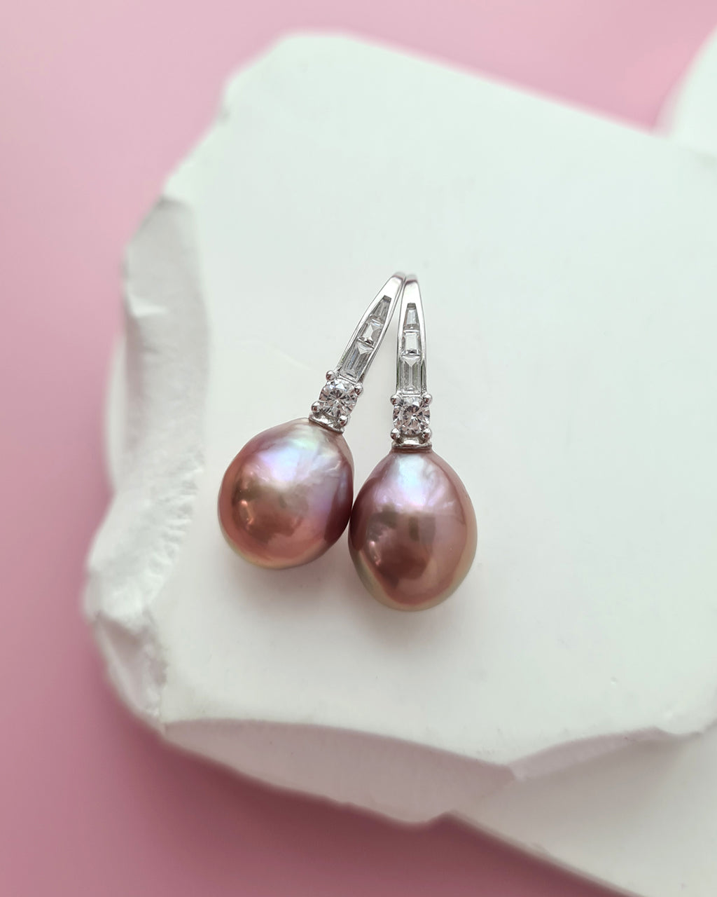 Metallic Edison Pearl Drop Earrings, Handmade Pearl Jewelry in Singapore