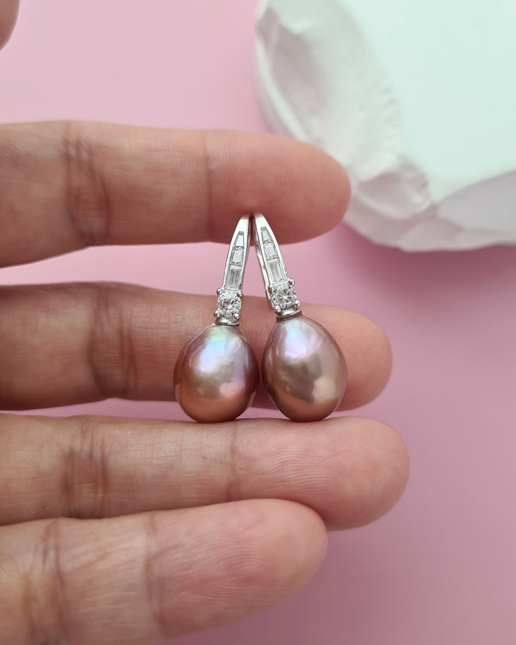 Metallic Edison Pearl Drop Earrings, Handmade Pearl Jewelry in Singapore