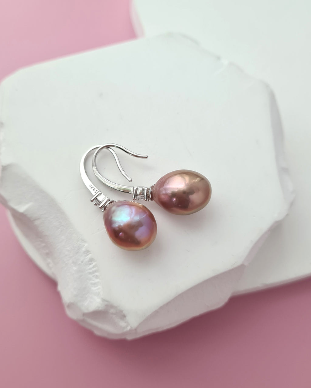 Metallic Edison Pearl Drop Earrings, Handmade Pearl Jewelry in Singapore