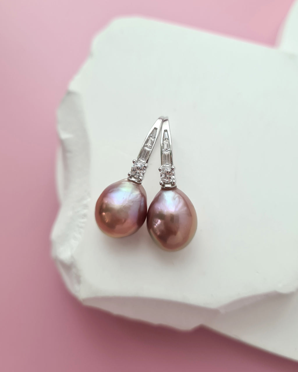 Metallic Edison Pearl Drop Earrings, Handmade Pearl Jewelry in Singapore