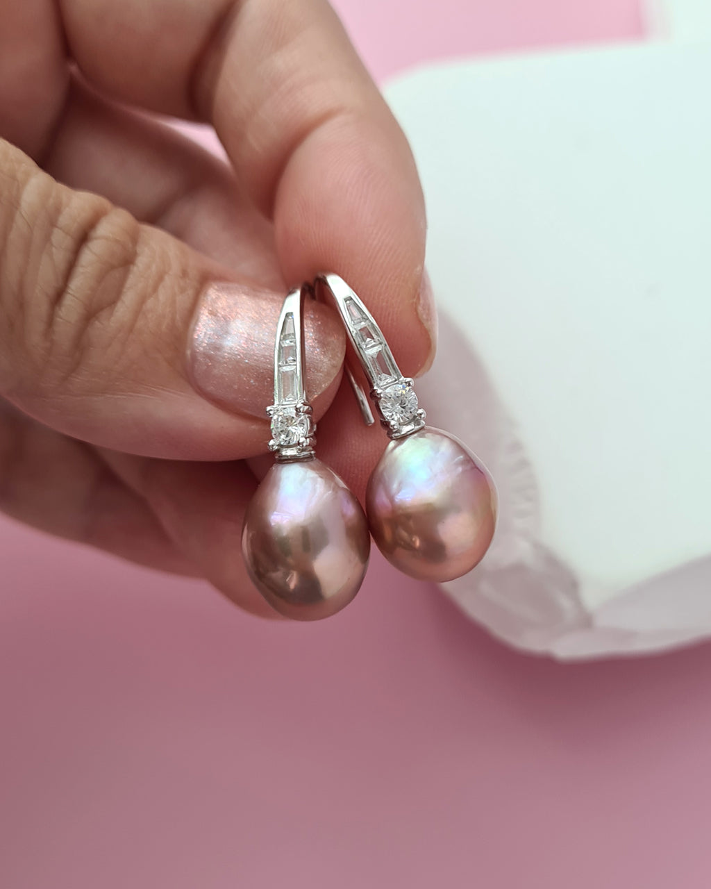 Metallic Edison Pearl Drop Earrings, Handmade Pearl Jewelry in Singapore