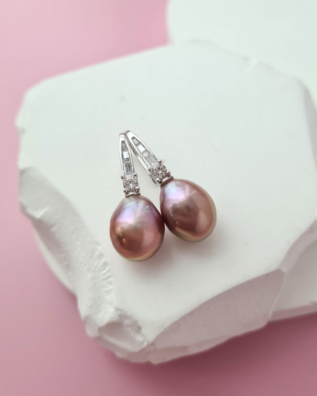 Metallic Edison Pearl Drop Earrings, Handmade Pearl Jewelry in Singapore