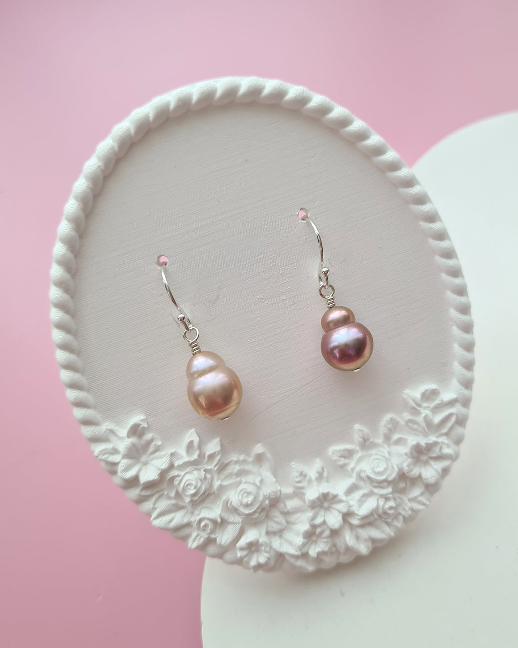 Simple Metallic Purple / Pink Baroque Pearl Earrings, Sterling Silver Pearl Jewelry in Singapore