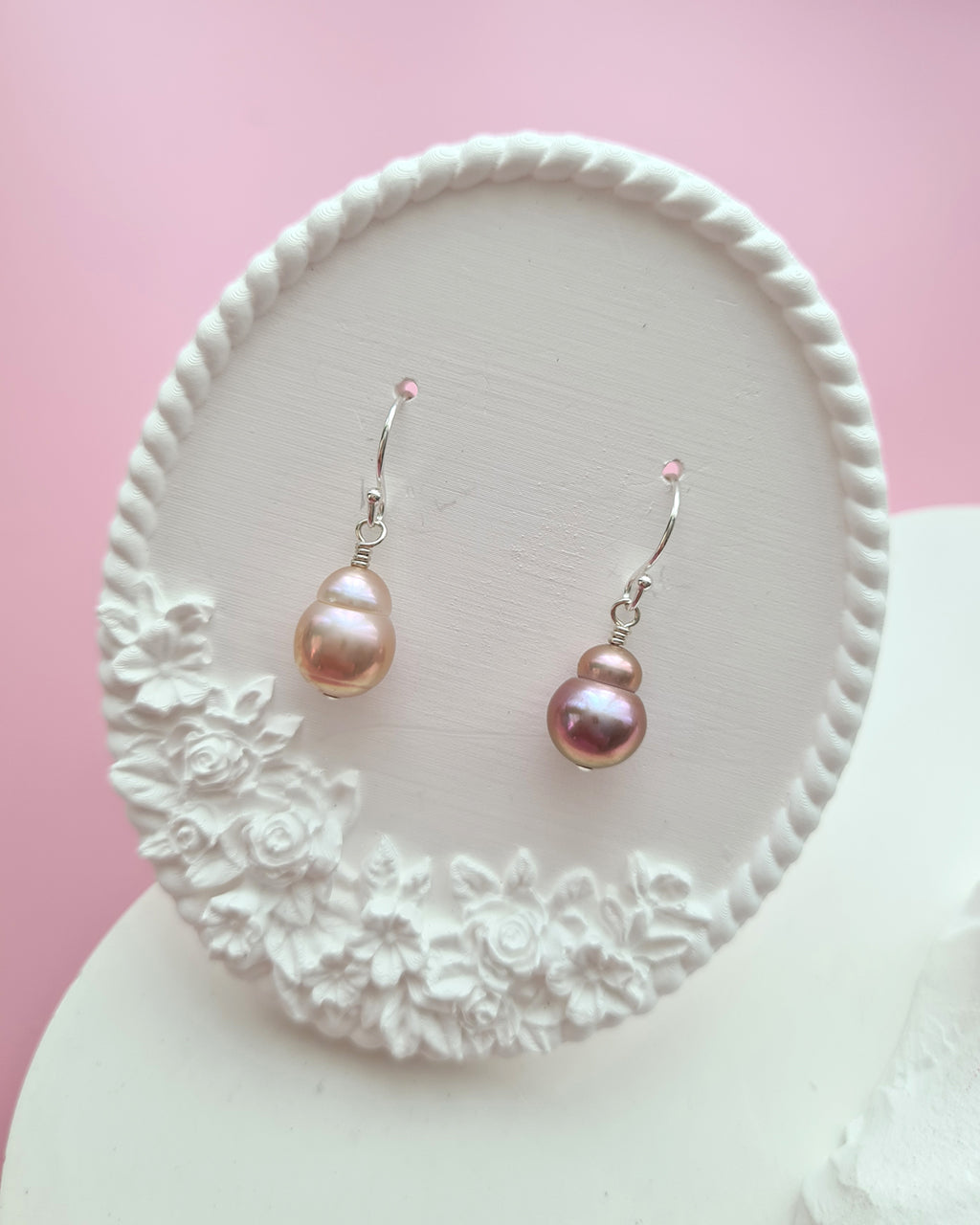 Simple Metallic Purple / Pink Baroque Pearl Earrings, Sterling Silver Pearl Jewelry in Singapore