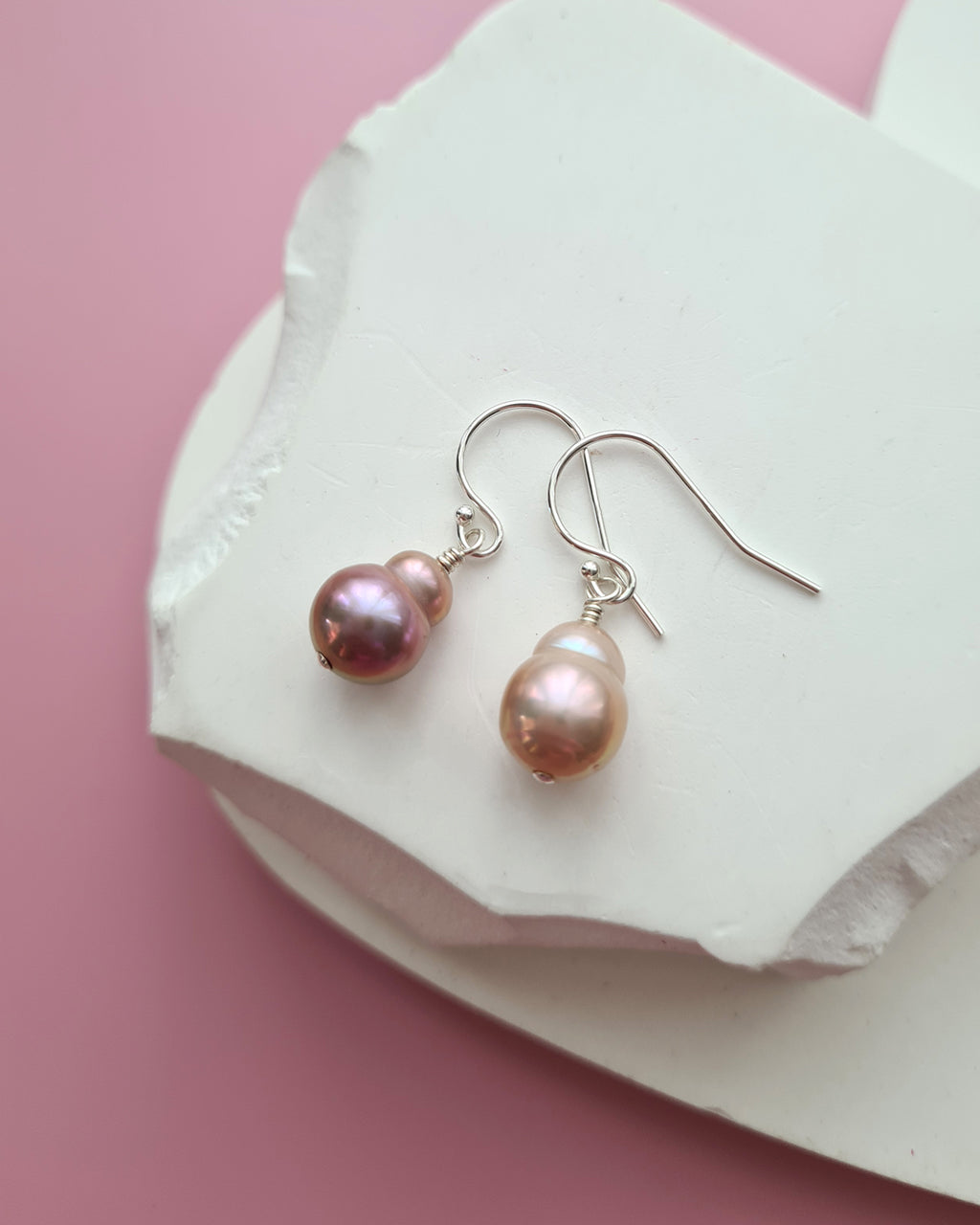 Simple Metallic Purple / Pink Baroque Pearl Earrings, Sterling Silver Pearl Jewelry in Singapore
