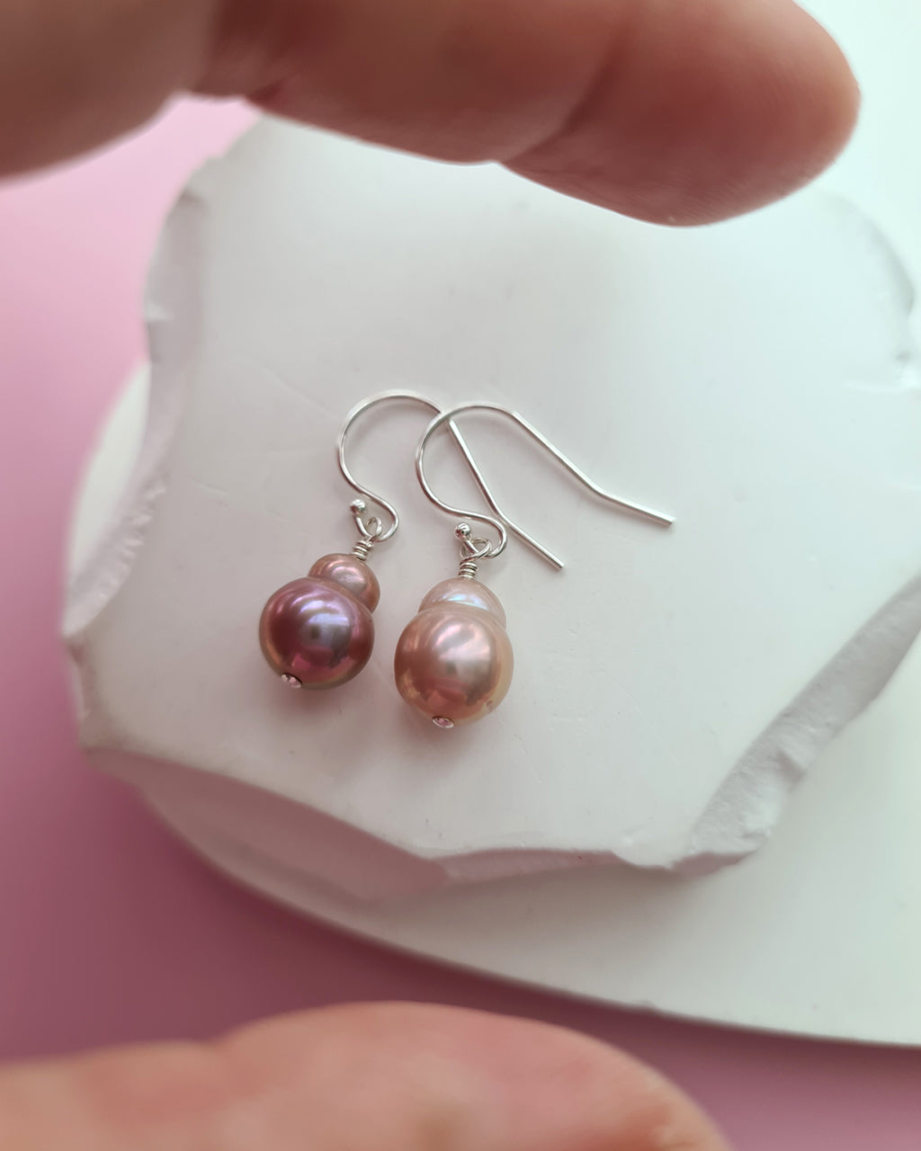 Simple Metallic Purple / Pink Baroque Pearl Earrings, Sterling Silver Pearl Jewelry in Singapore
