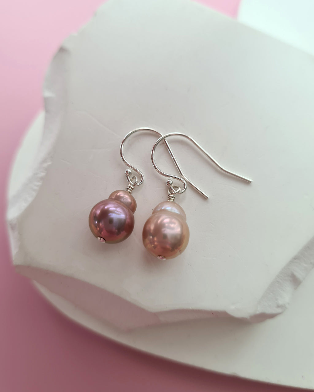 Simple Metallic Purple / Pink Baroque Pearl Earrings, Sterling Silver Pearl Jewelry in Singapore